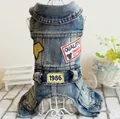 Rückenansicht eines blauen Haustier-Denim-Jumpsuits mit Vintage-Stickereien - XS / Gewaschenes Blau