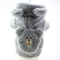 Close-up detail of grey fuzzy pet hoodie featuring cute bear embroidery and hood ears. - XS / Gray