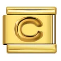 Detailansicht eines vergoldeten Edelstahl Italian Charm Moduls mit einem erhabenen Buchstaben C - Buchstabe C (Y758) / Gold