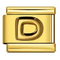 Detailansicht eines vergoldeten italienischen Armbandmoduls mit einem erhabenen Buchstaben D - Buchstabe D (Y759) / Gold