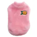 Close-up of soft pink plush pet vest featuring a detailed orange slice embroidery - XS / Pink