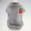 Detailed macro view of a grey plush pet vest featuring a cute strawberry embroidery - XS / Gray Strawberry Plush Vest