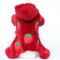 Detailed view of the back of a red plush pet hoodie with strawberry embroidery. - XS / Red Strawberry Embroidery Four-legged