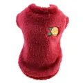 Detailed view of soft red plush pet vest with orange embroidery for small dogs in winter - XS / Red