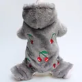 Rückenansicht grauer Hunde-Fleece-Einteiler mit Kirschstickerei und Kapuze. - Grey Cherry embroidery four feet / XS