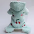 Primer plano de sudadera de felpa verde menta para mascotas con bordado de cerezas - Magnolia color cherry embroidery four feet / XS