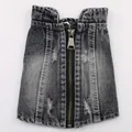 Detailed macro view of distressed black denim pet vest with functional zipper closure - 3XL / Distressed Vest / Deep Black