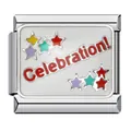 Detailansicht eines 'Celebration!'-Emaille-Charms mit Sternen für italienische Armbänder - Celebration Buchstaben Stil (ICJ098-1)