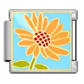 Close-up detail of a vibrant sunflower enamel Italian modular bracelet charm link. - Orange Sunflower Style (ICJ358-1)