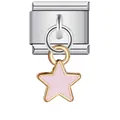 Close-up of stainless steel modular charm link featuring a pink enamel star pendant - Star Style (ICG174)