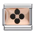 Abalorio italiano de acero inoxidable oro rosa con diseño de trébol negro sobre plata - Estilo de Trébol Oro Rosa (ICJ893) / Rosa oro