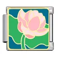 Floral Italian modular charm, stainless steel base with pink lotus flower enamel design - Lotus Style (ICJ360-1)