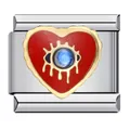 Macro detail of stainless steel heart charm with red enamel and blue evil eye design - Evil Eye Weeping Heart Pattern (ICJ228-1)