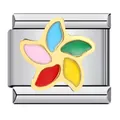 Detail of a stainless steel Italian charm link with a colorful enamel flower design - Colorful Flower Pattern (ICJ204-1)