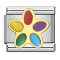 Colorful enamel five-petal flower Italian link charm in gold plated stainless steel - Colorful Flower DIY Pattern (ICJ206-1)