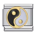 Stainless steel Yin Yang symbol Italian charm module for DIY bracelet with gold plating - Black and White Yin Yang (ICJ227-1)