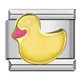 Stainless steel modular charm link with yellow rubber duck enamel design for DIY bracelets - Yellow Duck Pattern (ICJ247)
