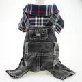 Stylish plaid shirt and distressed black denim overalls for dogs pet clothing set - XS / Blue Plaid Black Denim