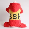 Gefütterter roter und gelber Winter-Hunde-Jumpsuit mit Kapuze und BSH-Print - XS / Rot