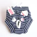 Detailed view of striped pet sanitary pants featuring cute cartoon rabbit ears - S / Black Rabbit Striped