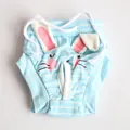 Detail view of female pet physiological pants with blue stripes and cute bunny face - S / Blue Rabbit Striped