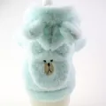 Soft light blue dog hoodie with fluffy teddy bear ears and cute embroidery detail - XS / Magnolia