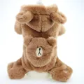 Détail d'une combinaison en peluche marron pour chien avec motif ours et capuche - XS / Café