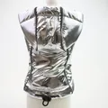 Back view of a silver metallic hooded pet vest featuring an adjustable drawstring - XS / Hooded Reflective Padded Jacket / Silver