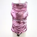 Back view of shiny pink padded dog vest with reflective strip and adjustable toggle cord - XS / Purple