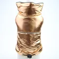 Close-up of metallic bronze padded dog vest with reflective strip and high collar - XS / Gold