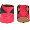 Detailed view of red waterproof dog jacket with warm brown fleece lining - Red Black Splicing (Hooded)
