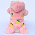 Cozy pink plush pet winter jumpsuit featuring embroidered yellow pineapple details. - XL / Pink