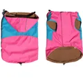 Pink and blue waterproof dog jacket with fleece lining shown from front and back perspectives. - 3XL / Blue Pink Splicing (Hooded)