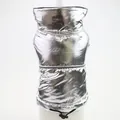 Silver metallic pet dog vest puffer jacket with stand collar and adjustable drawstring hem - XS / Silver