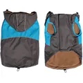 Detail view of waterproof dog storm jacket with warm polar fleece lining and hood - 3XL / Grey Blue Splicing (Hooded)