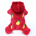 Warm red plush dog hooded jumpsuit with yellow pineapple embroidery for pet winter - XS / Red