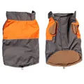 Detaillierte Vorder- und Rückansicht einer wasserfesten Hundejacke in Orange und Grau - 3XL / Stehkragen (Beichong) / Orangegrau