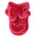 Detailed view of a thick red plush pet coat featuring cute rabbit ears and pocket. - XS / Tops / Wine Red Rabbit Backpack Style