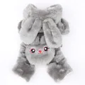 Detailed view of soft gray plush rabbit-themed pet bodysuit for small dogs in winter. - XS / Rabbit Backpack Style / Gray