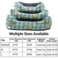 Pet bed size chart for checkered dog and cat beds with cute bear pattern detail - Blue Bear / XS