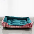 Cozy red plaid rectangular pet bed with soft teal plush interior for small dogs and cats - XS Size 45-30CM / Red White Plaid
