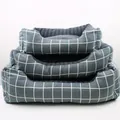 Set of three blue grid pattern pet beds in small, medium, and large sizes - Army Green Plaid / XS