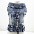 Premium blue denim dog vest featuring a sturdy leash D-ring for small pet walking - XS / Blue
