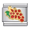 Detailed macro shot of an Italian charm link with red enamel grape and gold accents - Red Grape Style (ICJ031-1)