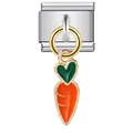 Detailed view of an orange carrot charm with a green heart leaf for modular bracelets - Dangle Carrot Style (ICG216)