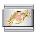 Premium candy charm for Italian modular bracelet in stainless steel with pink star design - Gold Candy (ICJ223)