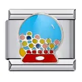 Gros plan d'un lien charm italien avec un motif de machine à gommes en émail coloré. - Style Distributeur de Bonbons (ICJ282)