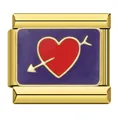 Goldfarbenes italienisches Modul-Charm mit lila Emaille und rotem Herz mit Pfeil-Design - Amorpfeil Violettes Emaille Herz Stil (ICJ792)
