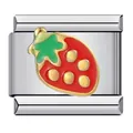 Stainless steel Italian charm link with colorful strawberry design for DIY bracelets - Red Strawberry Style (ICJ056-1)