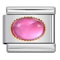 Hochglanzpoliertes italienisches modulares Charm-Glied aus Edelstahl mit pinkfarbenem Stein - Silberner Sockel Kleines Oval (J292-1)